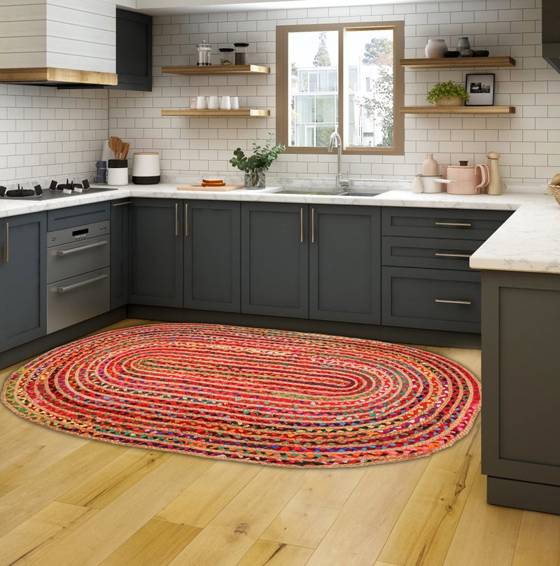 Light & Pro Jute Rug, 3x5 ft, Braided Area Rug, Kitchen Rug, Multi Color Cotton Chindi Oval Rug, Reversible - Image 3